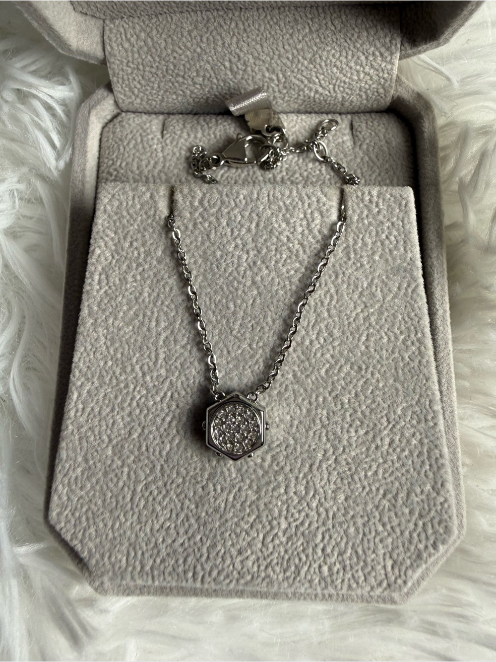 Swarovski Silver Hexagon Pave Crystal Necklace
